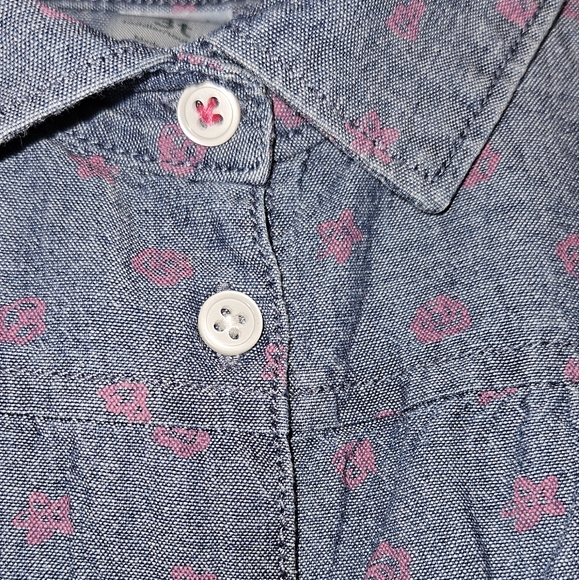 *2 for $10*TODDLER 3T Denim rose design Button up collared Short sleeve shirt - Picture 4 of 6
